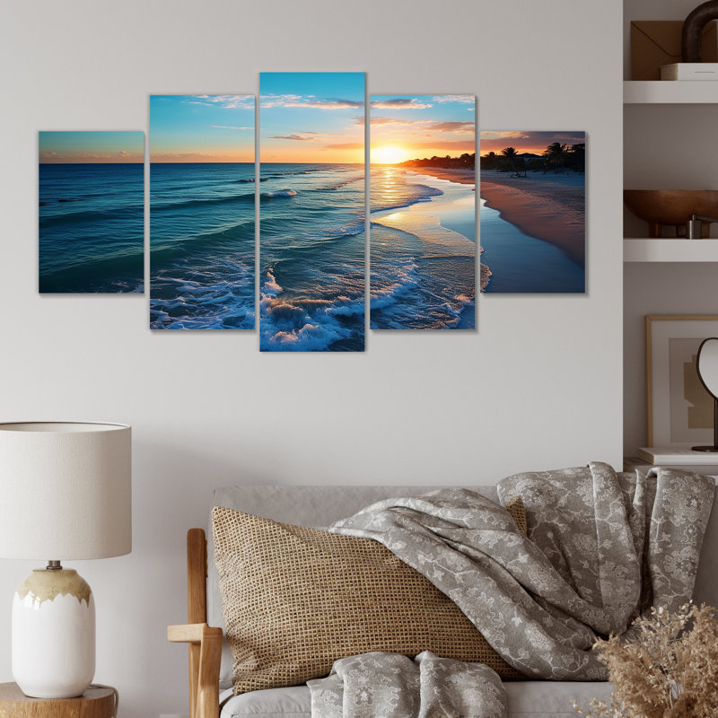 «Tranquil Shores Sunset Beach Horizon IV - Coastal Beach», art mural sur toile