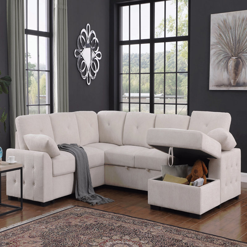 Canapé modulaire en coin rembourré avec causeuse et rangement Nyhan