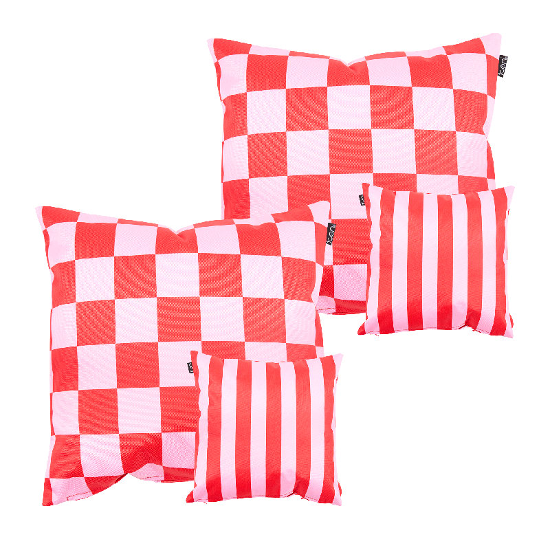 Checkerboard & Stripe Indoor-Outdoor Cushions, Pink Striped