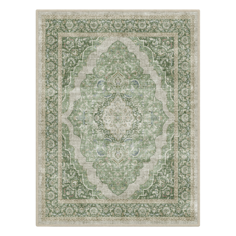 Tapis vert sauge antidérapant lavable, Sage Green, Rectangle 5 pi x 7 pi