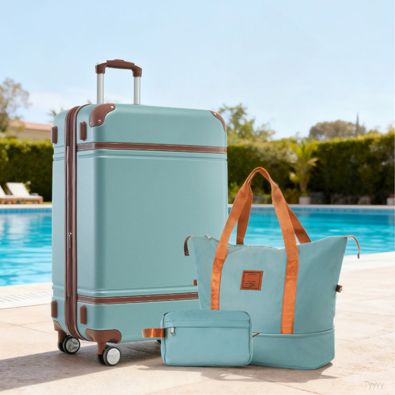 Ensembles de valises rigides avec sacs Valise légère à roulettes doubles avec verrou TSA, valise simple 28 po, vert