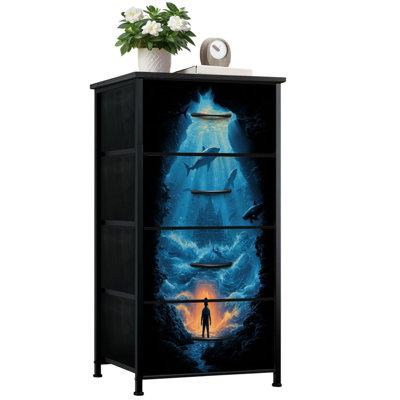 Dresser for Bedroom with 4 Storage Drawers Mystical Underwater Temple Sharks Sunlit Waves Dressers Chest of Drawers Steel Framed Fabric Closet Organizers for Dorm Entryway
