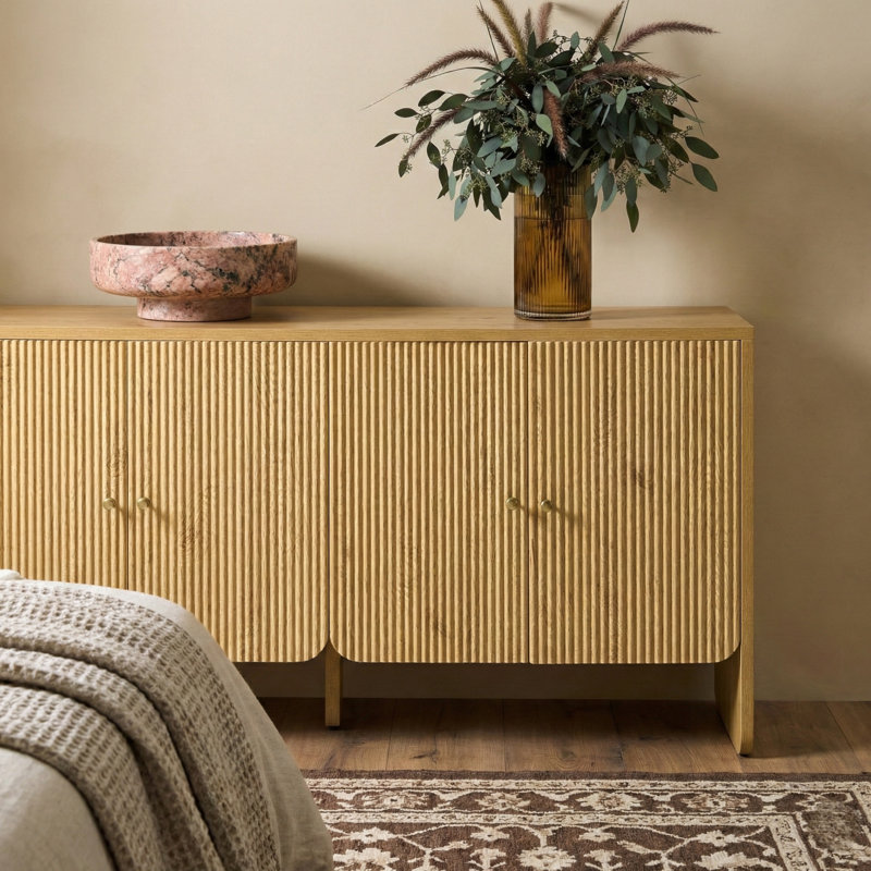 Martha 63"Wide Modern 4 Door Fluted Sideboard with Cable Management, Acorn