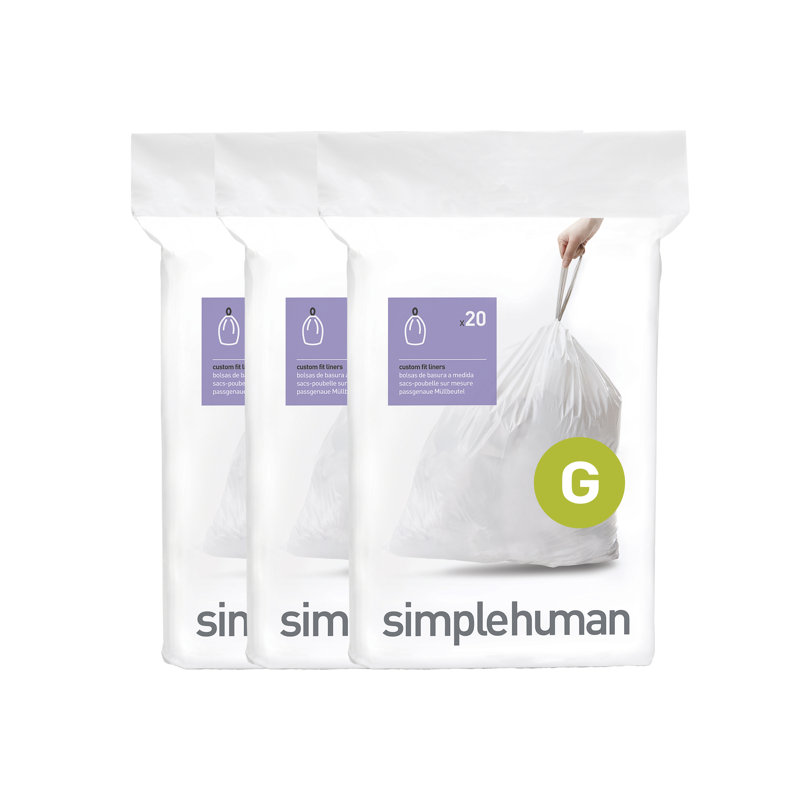 Simplehuman Code G Custom Fit Drawstrings Liners, 30 Litre / 8 Gallon, White, 60