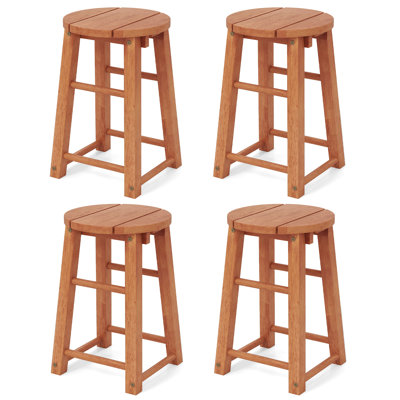 Ensemble de 2 tabourets de bar d'extérieur en bois avec repose-pieds à dossier rond