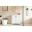 Meuble-lavabo à cadre en bois avec lavabo en résine, tiroir caché et armoire de rangement-1555186741
