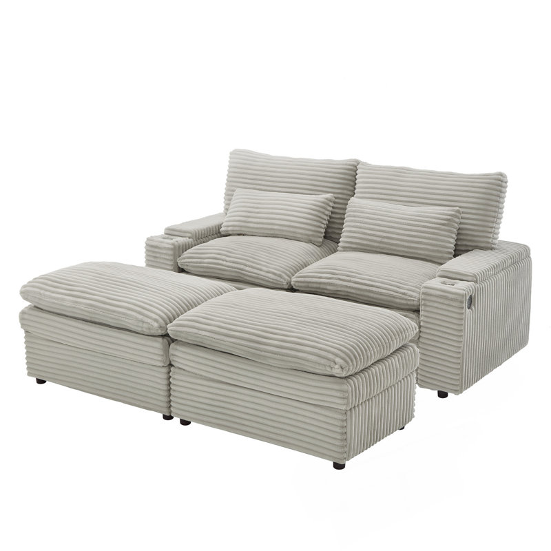 Canapé modulaire, Velours côtelé gris