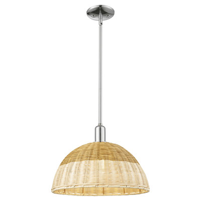 Mini-luminaire suspendu 1 lumière avec abat-jour natté Natural Ballston Dome