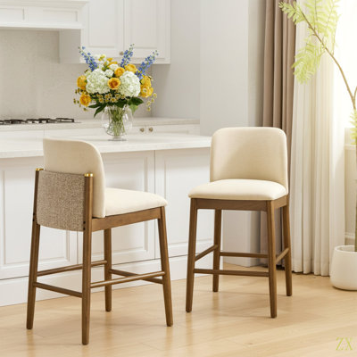 Tabouret de comptoir d'intérieur en bois rembourré, chaise de bar, structure de finition avec revêtement, ensemble de 2
