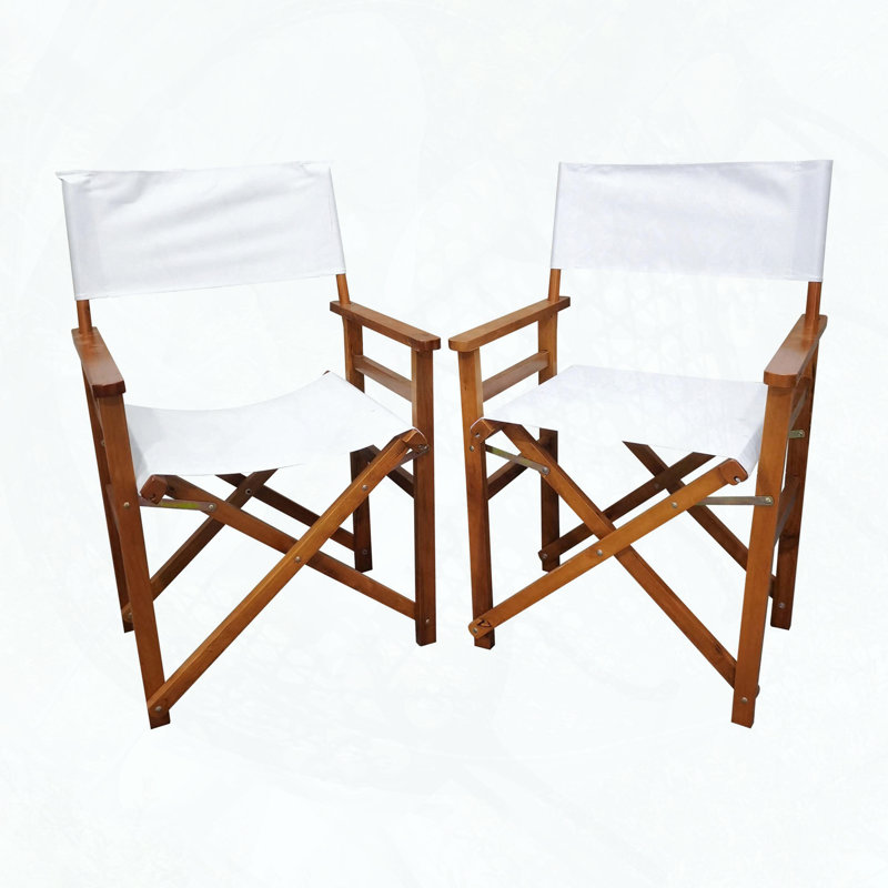 Wooden Director's Folding Chairs with Canvas, Set of 2