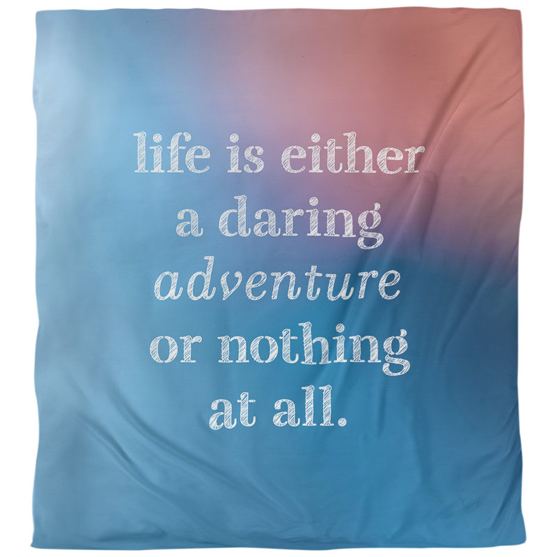 Housse de couette simple Life Adventure Quote, Housse de couette pour très grand lit, Bleu / Rose