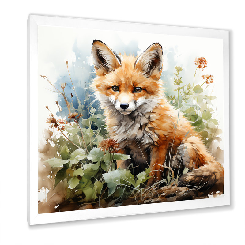 Minimalisme, renard, portrait, fleurs, art mural, Cadre photo blanc, H 30 po x l 30 po x P 1,5 po