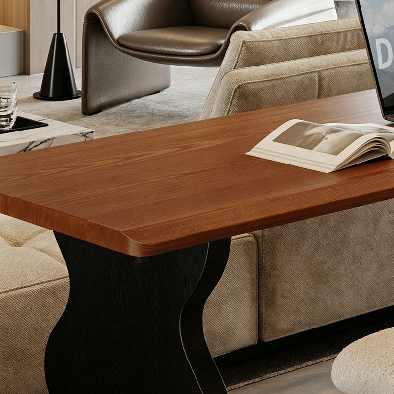 Bureau rectangulaire en bois massif brun noyer + noir, 29.53"H×86.61"L×23.62"W