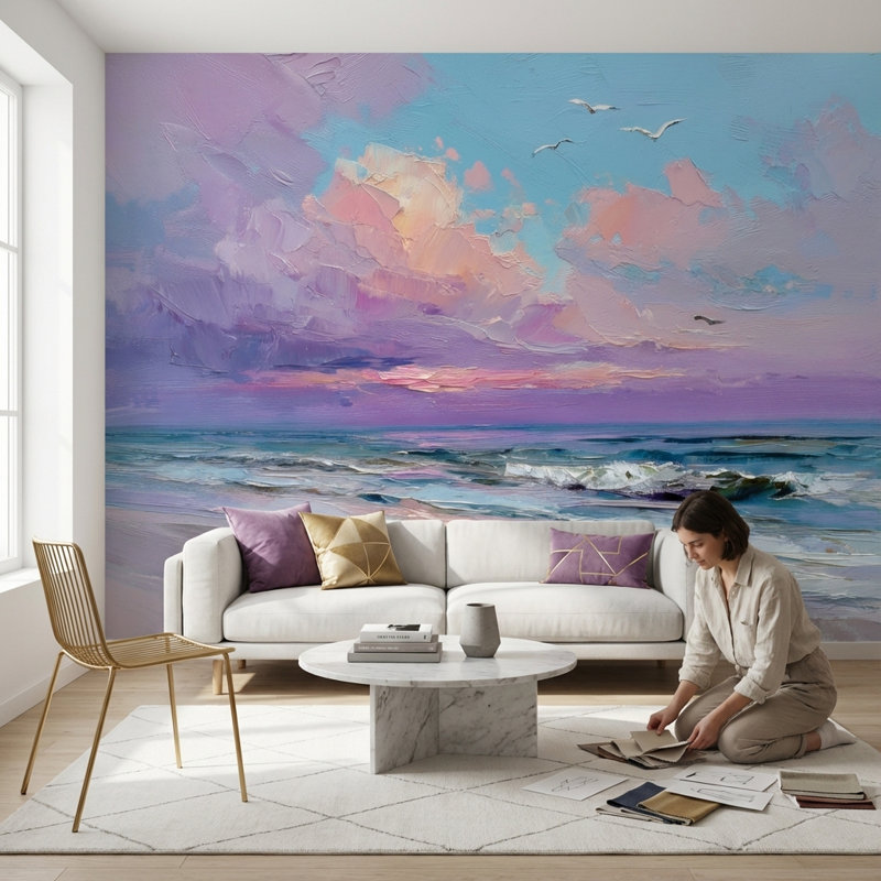 Papier peint double bord de mer bord de mer amovible, 160 po x 108 po, Non tissé