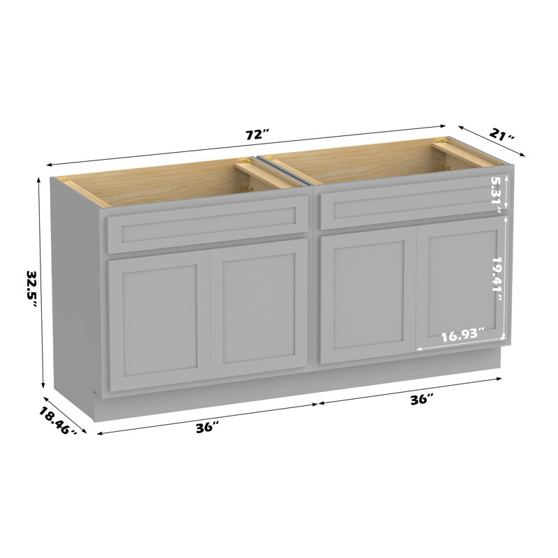72" Double Bathroom Vanity Base Only, Gray
