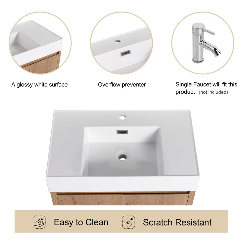 Quarnar 30" Freestanding Bathroom Vanity with Resin Sink, 2 Soft-Close doors,Adjustable Shelf, 30" W, Center