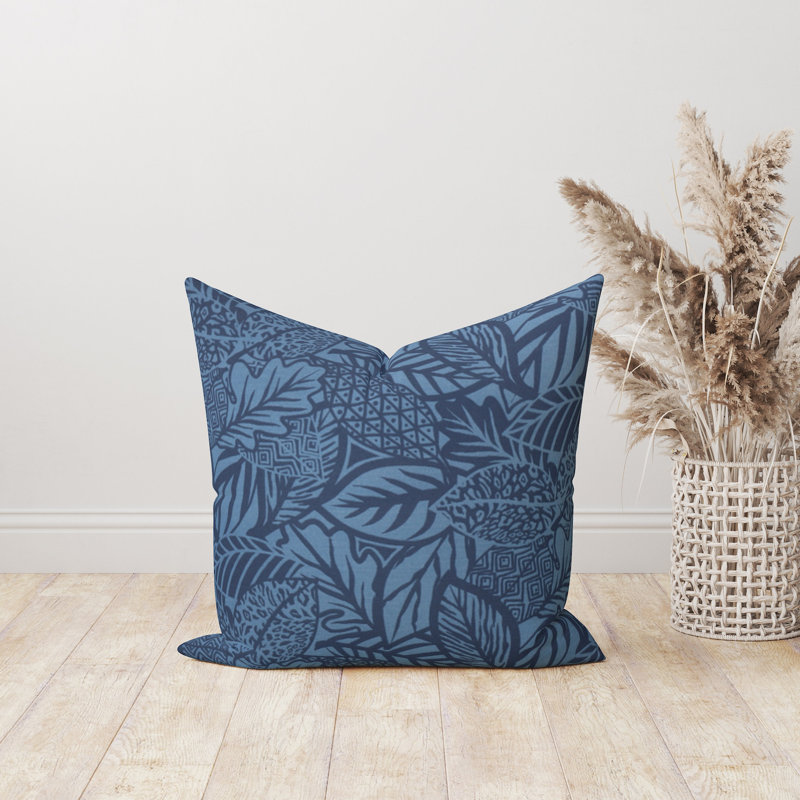 Housse de coussin d'extérieur à motif de feuilles bleu marine, 17 po x 17 po