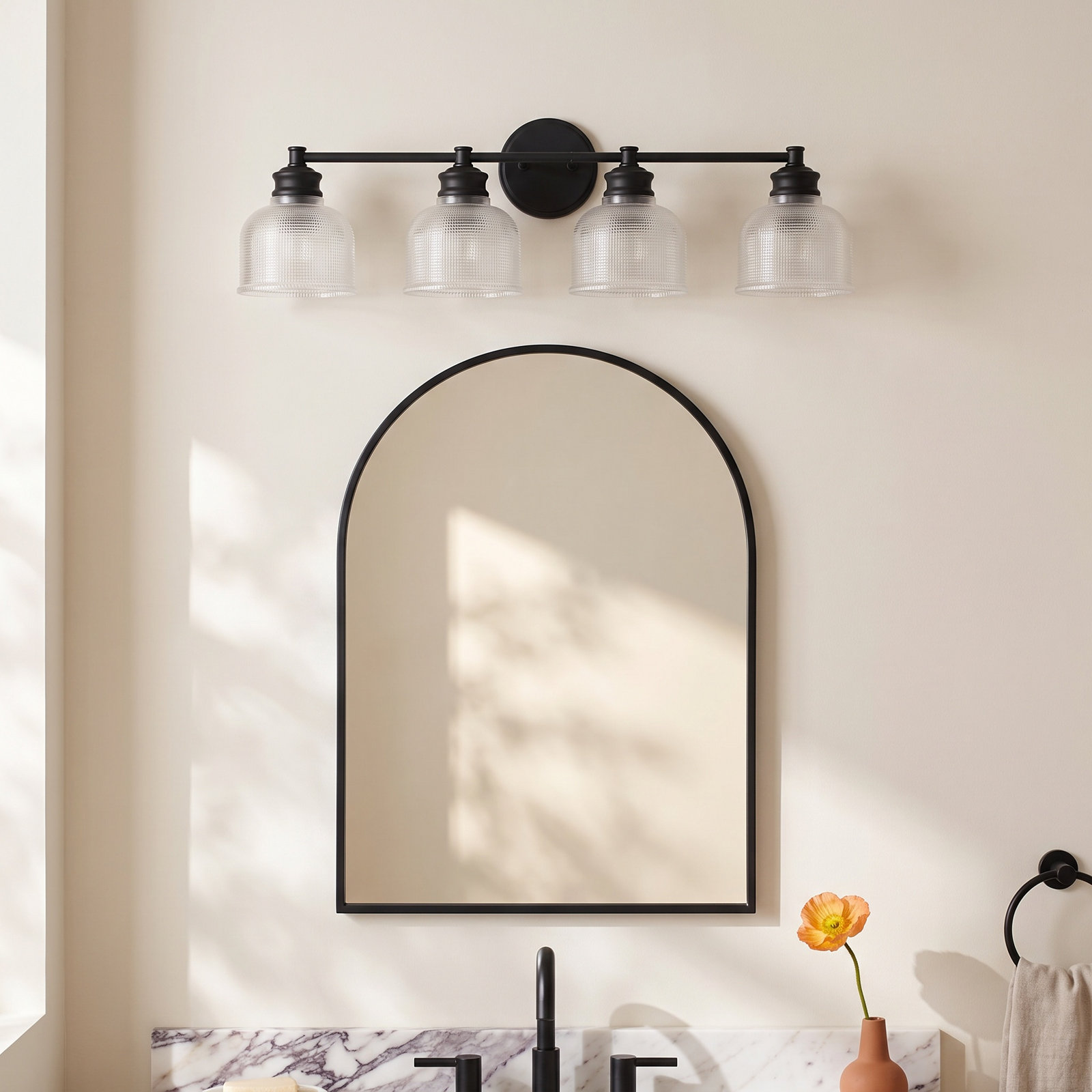 Besima 4 Light Hammered Dimmable Vanity Light, Matte Black