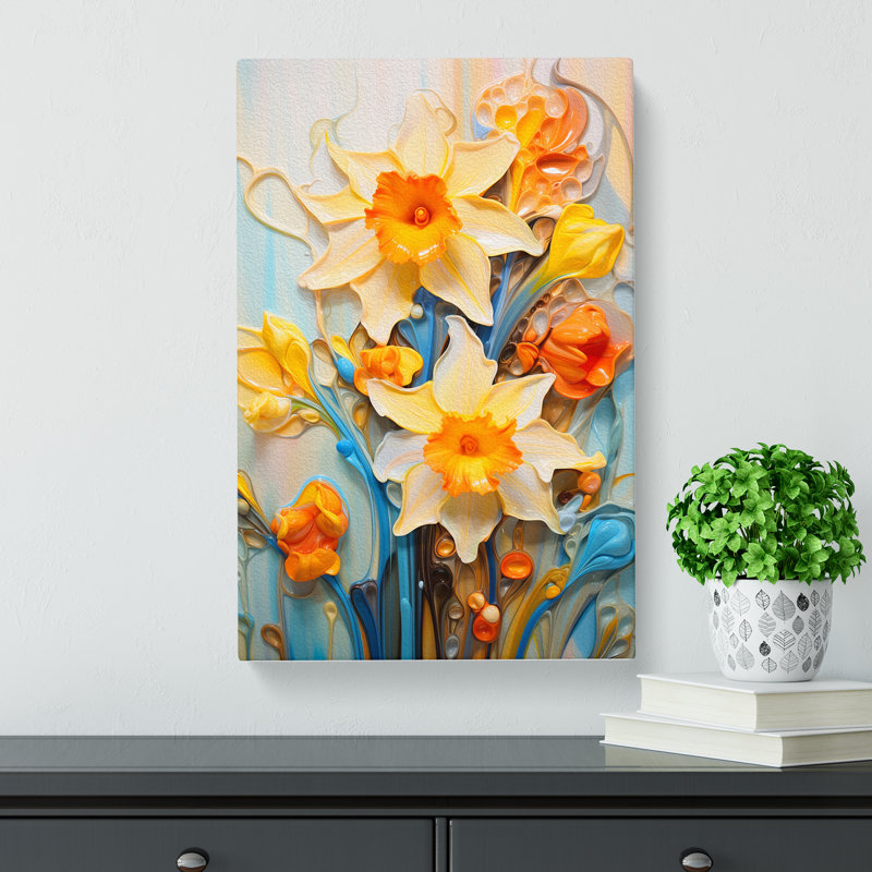 Daffodil Flower Neo-Plasticism - Wrapped Canvas, 60cm H x 40cm W x 3cm D