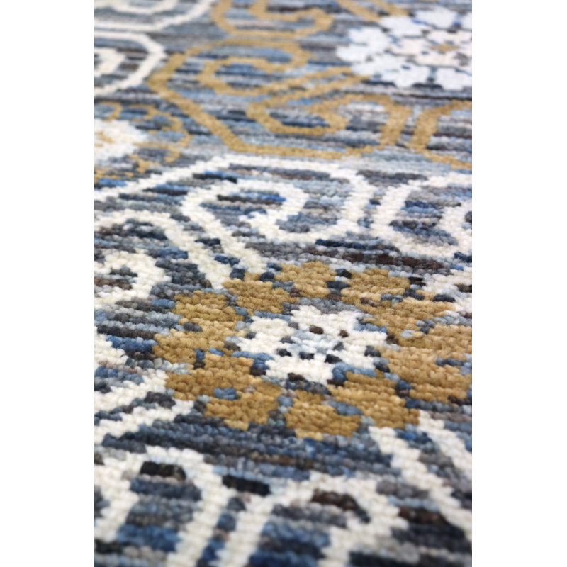 Khotan Wool Geometric Area Rug in Brown/Charcoal/White, Rectangle 5' x 7'