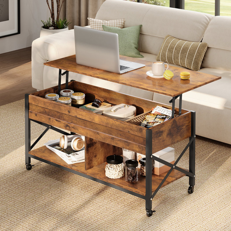 Sparta Large Lift Top Extendable Coffee Table With Storage and Changeable Casters, Square Coffee Table for Living Room  