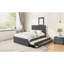 Lit plateforme tapissier gris avec lit gigogne simple et 3 tiroirs