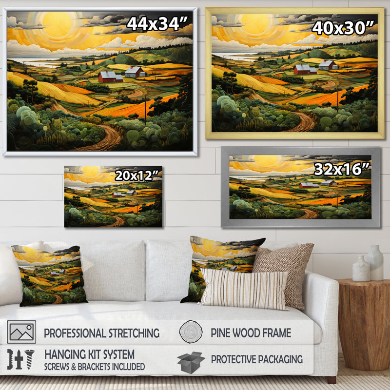 Farm Harvest Symphony Pastoral I, H 12 po x l 20 po, Cadre flottant blanc