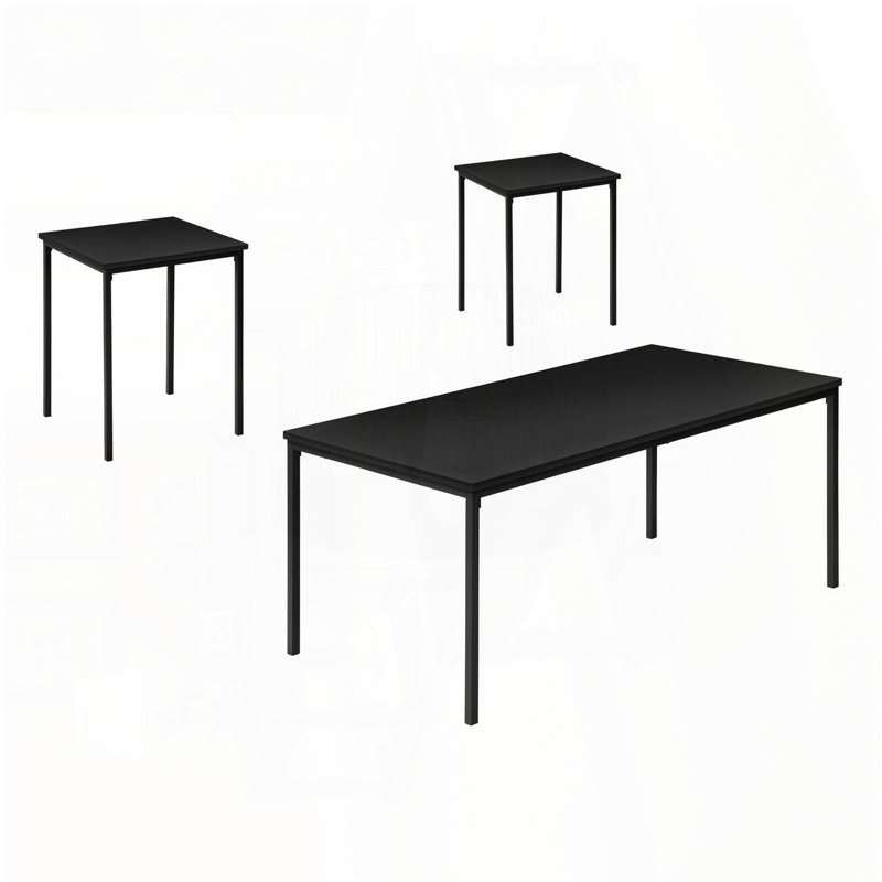 Ensemble de tables basses 3 pièces avec stratifié noir et structure en métal noir, Noir, Bois