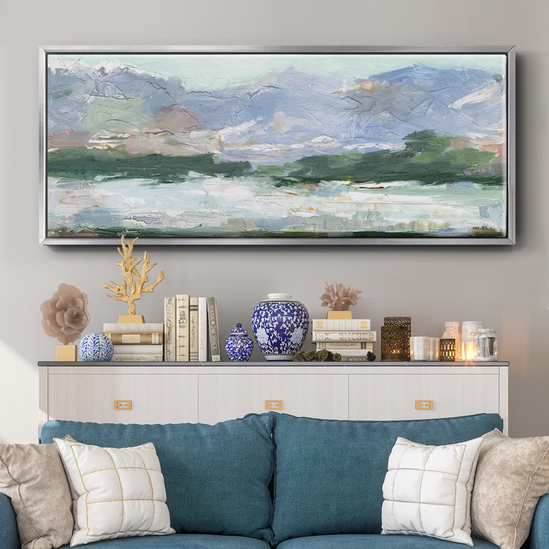 «Pastel Mountain View II», toile encadrée, H 20 po x l 50 po x P 1,5 po, Argent