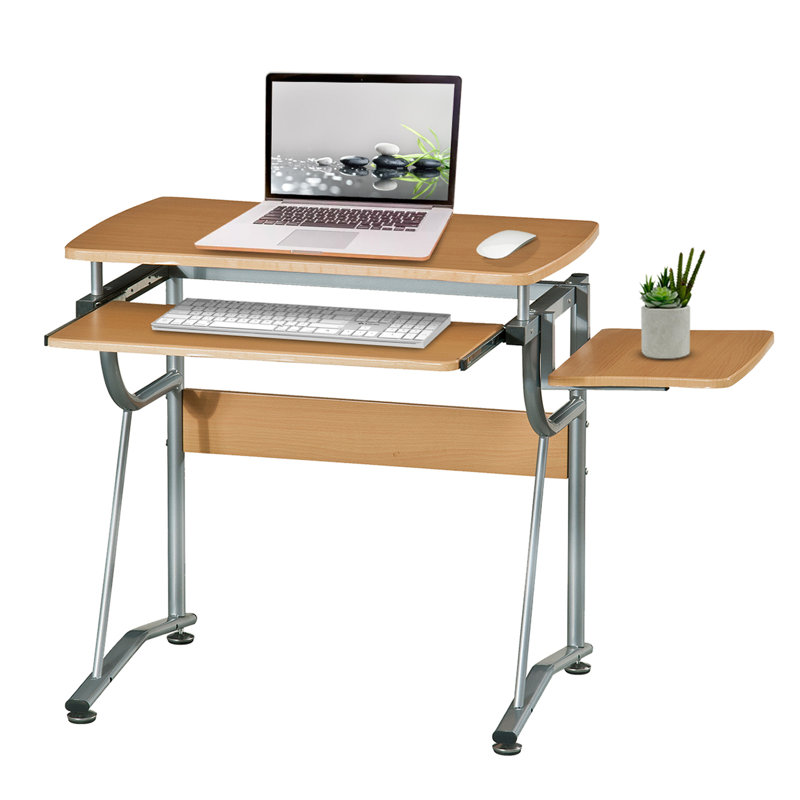 Techni Mobili Compact Computer Desk With Side Shelf And Keyboard Panel, Cherry