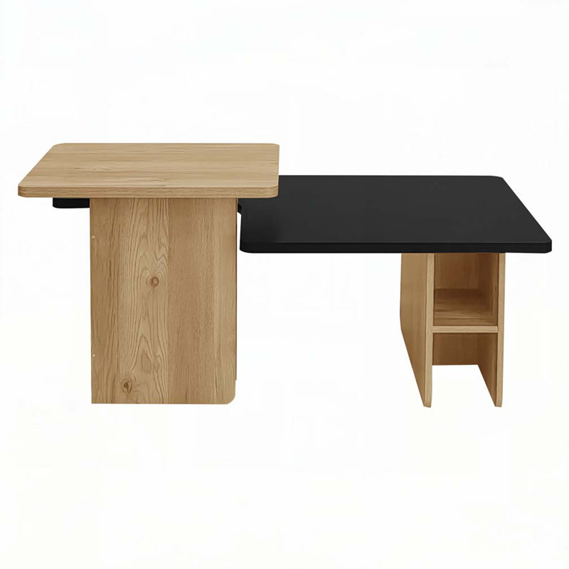 Table basse gigogne, table basse rectangulaire, Noir / bois