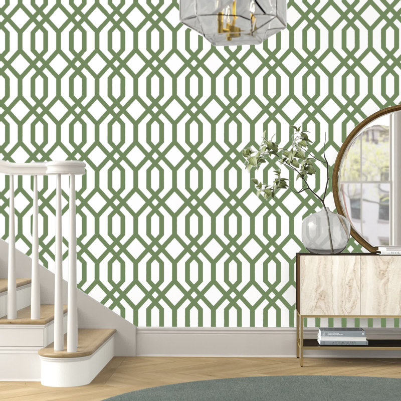 Rouleau de papier peint à motif de treillis Catone, Vert/blanc