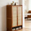 Armoire de rangement à chaussures moderne en bambou à 7 niveaux avec tablettes réglables et portes en rotin 