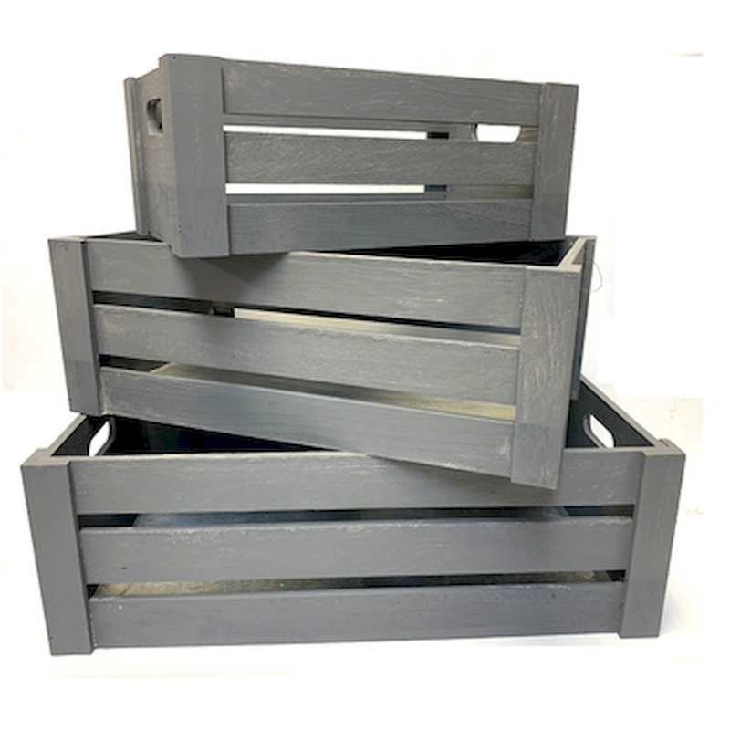 Caisse en bois manufacturé, gris, H 7 po x l 20 po x P 11 po