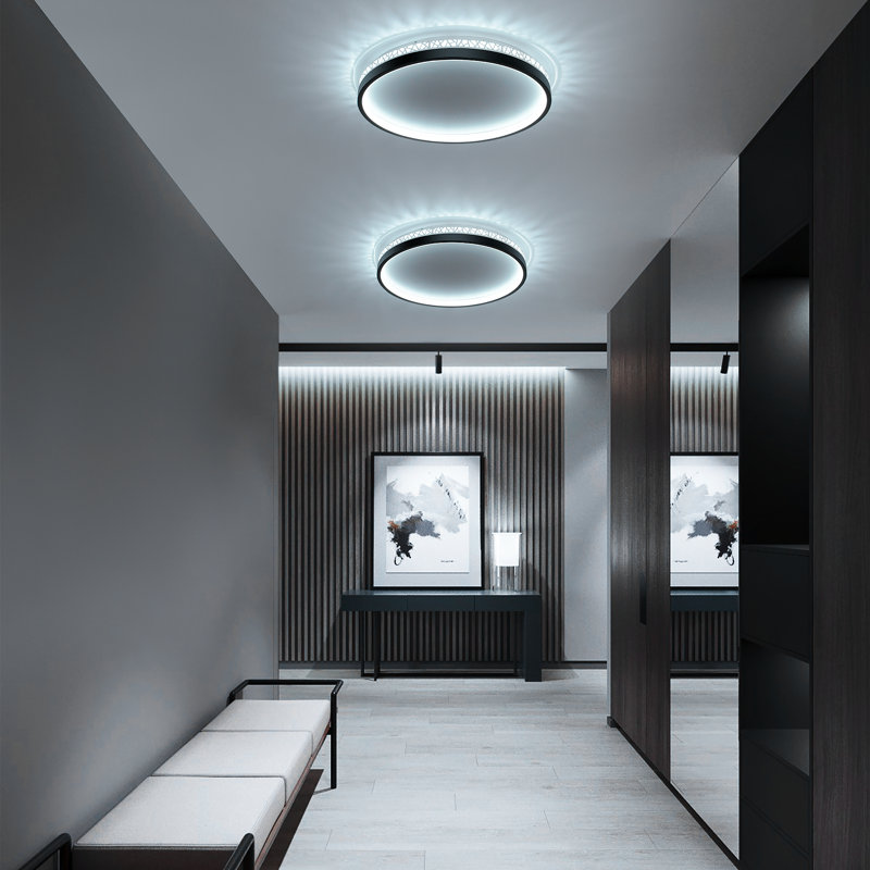 Deontee Modern Dimmable LED Flush Mount Ceiling Light with Remote Control, Matte Black, 2.22" H x 15.7" W x 15.7" D