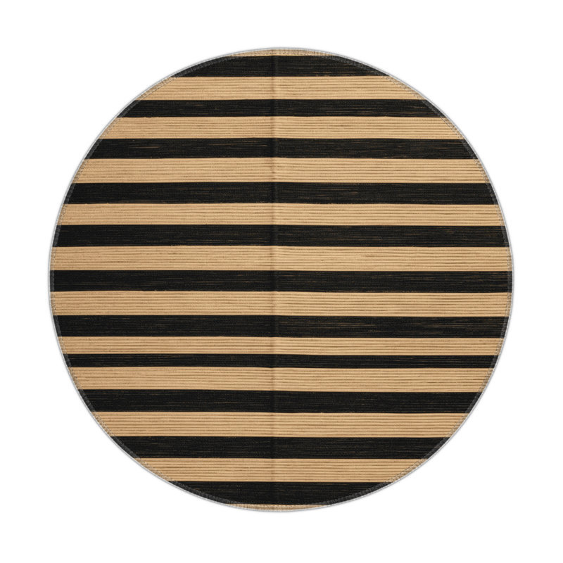 HorizontalStripes Beige Indoor and Outdoor Area Rug, Round 5'
