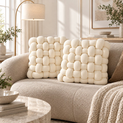 Ensemble de 2 coussins décoratifs de luxe noués à la main, coussins moelleux et épais à nœuds pour canapé, lit et décoration intérieure