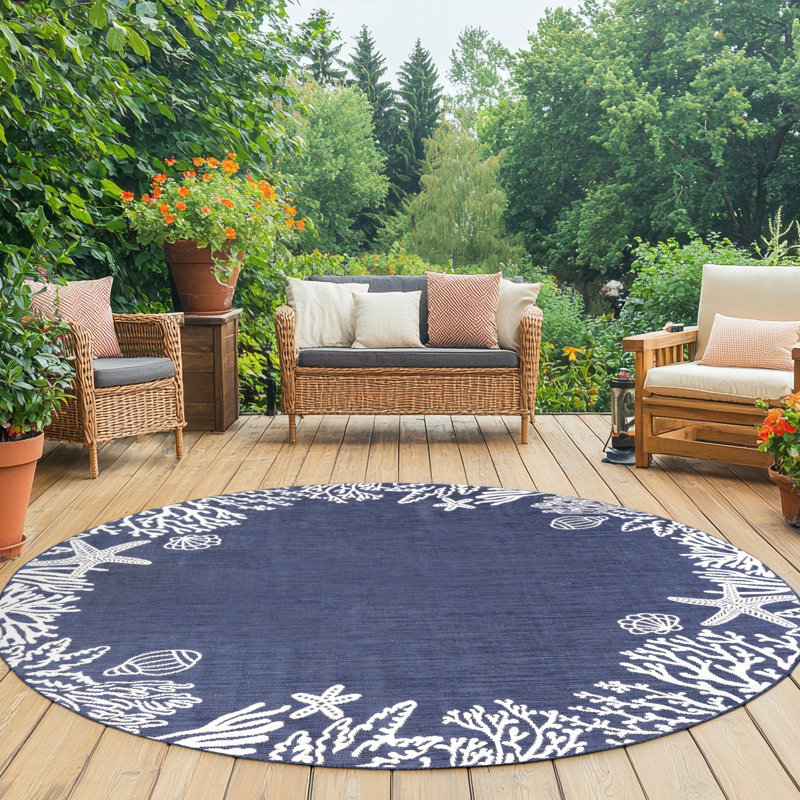 Tapis d'intérieur / extérieur bleu marine Seraphine, Rond 7 pi 10 po