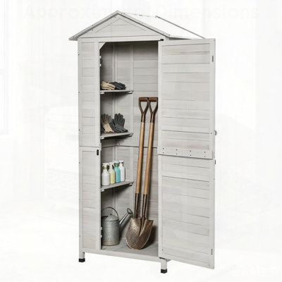 Durable Outdoor Storage Shed with Tilted Tin Roof for Tools and Garden Equipment, Weather-Resistant and Spacious.