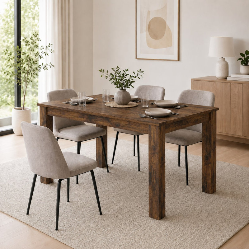 Melamine Dining Table with Chunky Legs for Kitchen Dining Room Furniture, 140cm, Rustic Oak