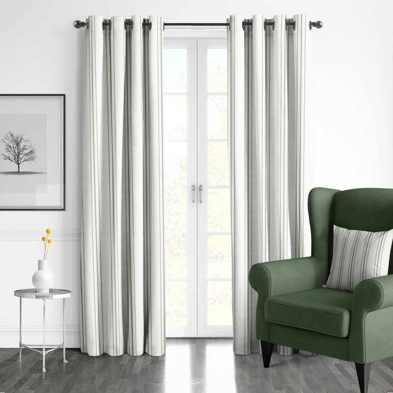 August Stripe Grommet Drapery Panels - Pair, Sweet Grass, 50" W x 108" L
