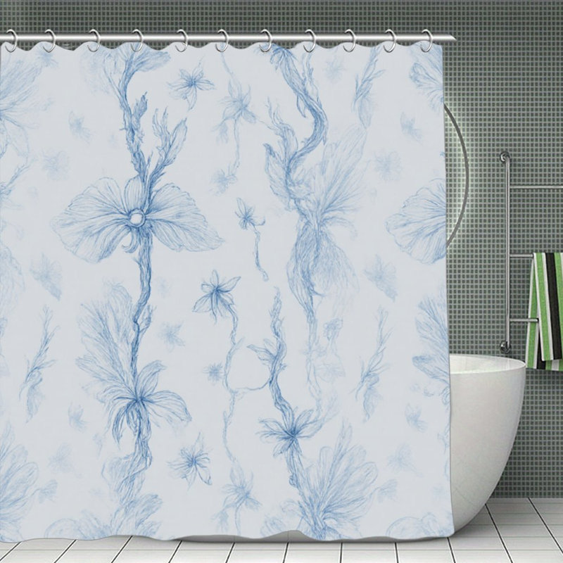 Rideau de salle de bain délicat à motif floral bleu clair, 72 po x 72 po