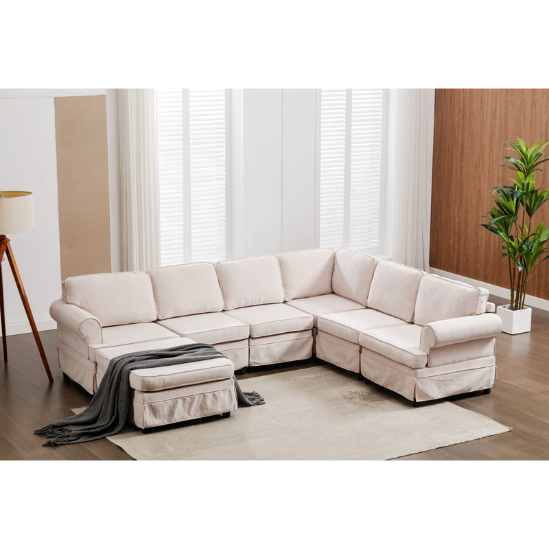 Upholstered Sectional, Beige Linen