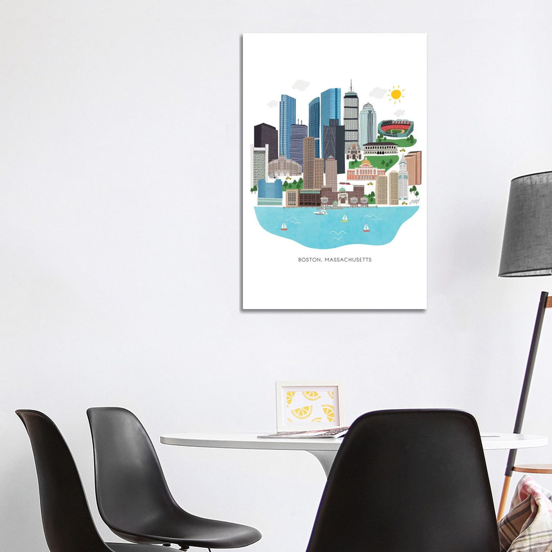 Boston Cityscape Illustration by Lindseykayco - Wrapped Canvas Graphic Art