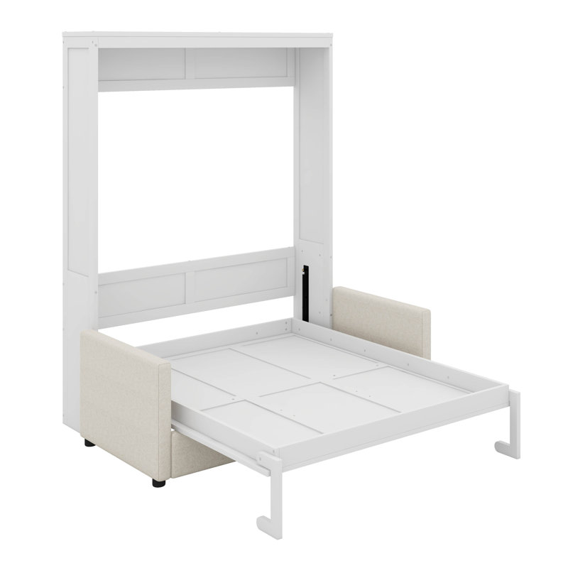 Lit escamotable double pleine grandeur avec coussin, Double, Blanc