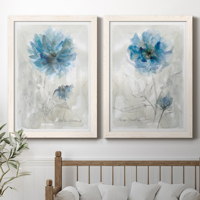 Dahlia - ensemble de 2 reproductions d'art, H 44 po x l 31 po x P 1 po, Toile blanche encadrée, Pas de tapis