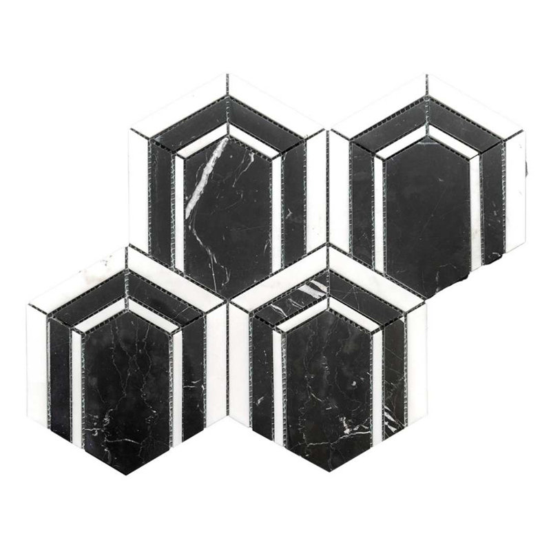 Argos Peak 12" x 14" Hexagon Marble Mosaic Floor and Wall Tile, Nero