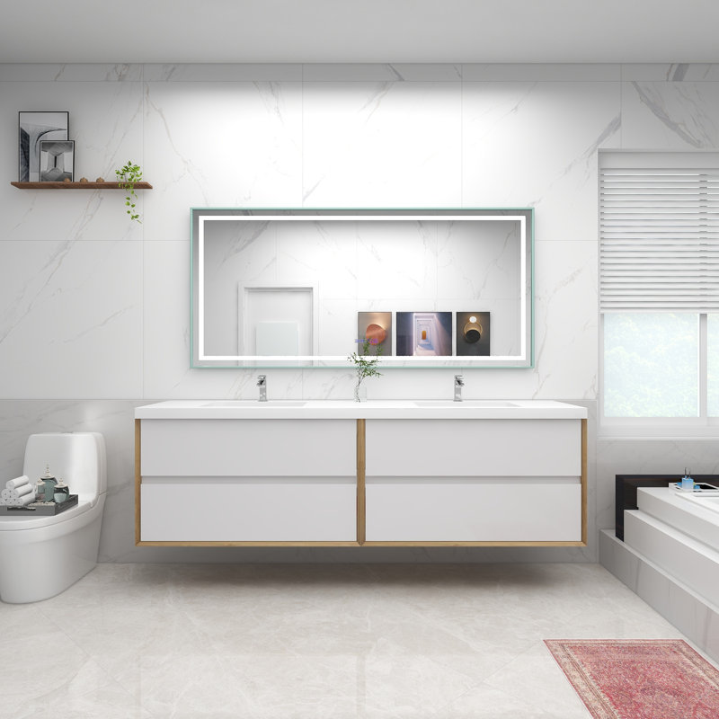 Asaya 83.4'' Double Bathroom Vanity with Acrylic Top, Glossy White