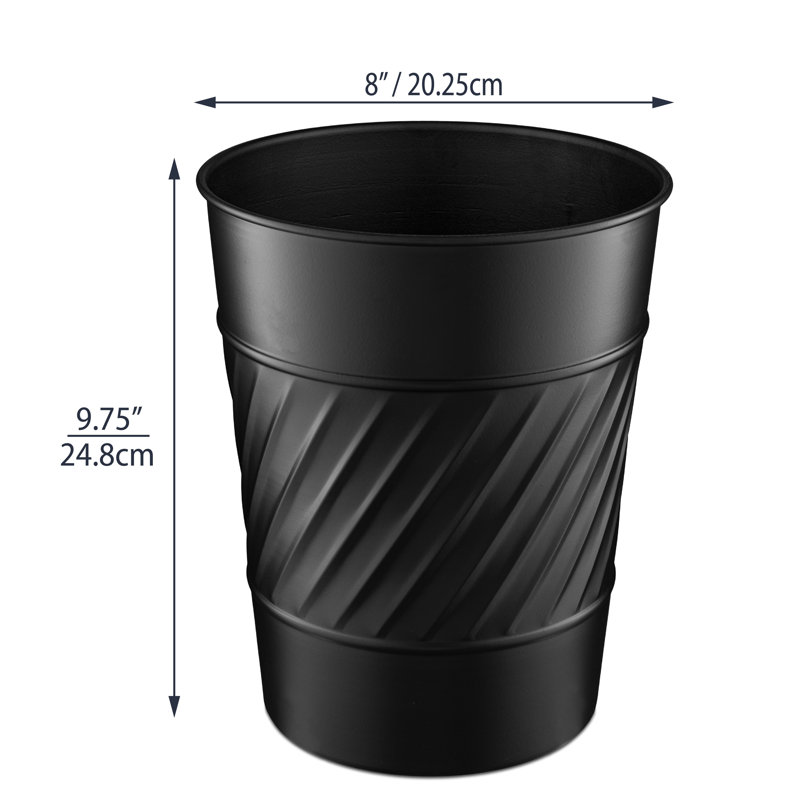 Embossed Black Metal Round Waste Basket