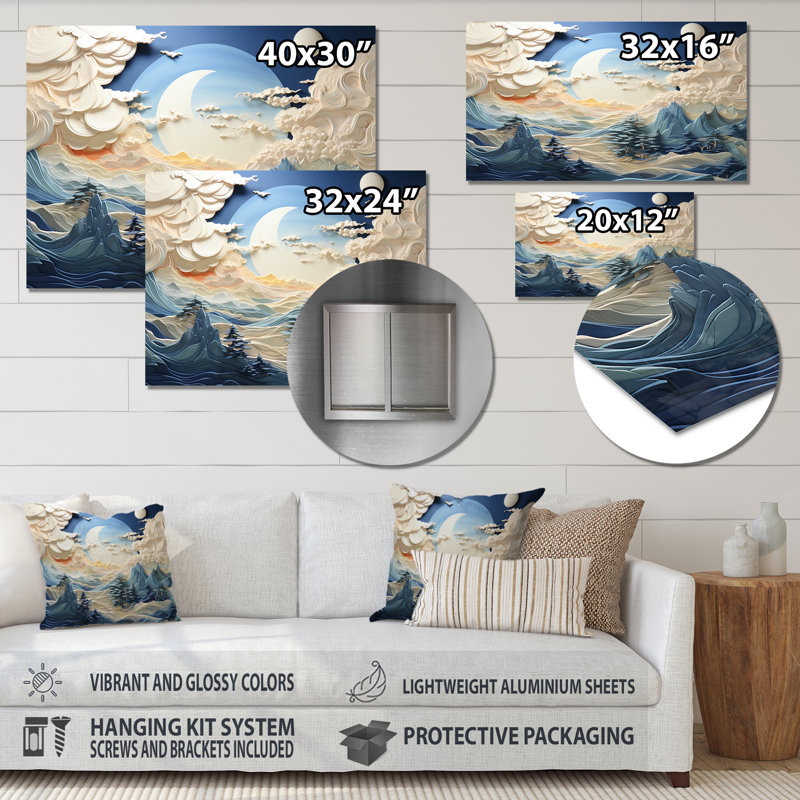 Clouds Celestial Landscape I - Paysages, art mural en métal, H 12 po x l 20 po x P 1 po